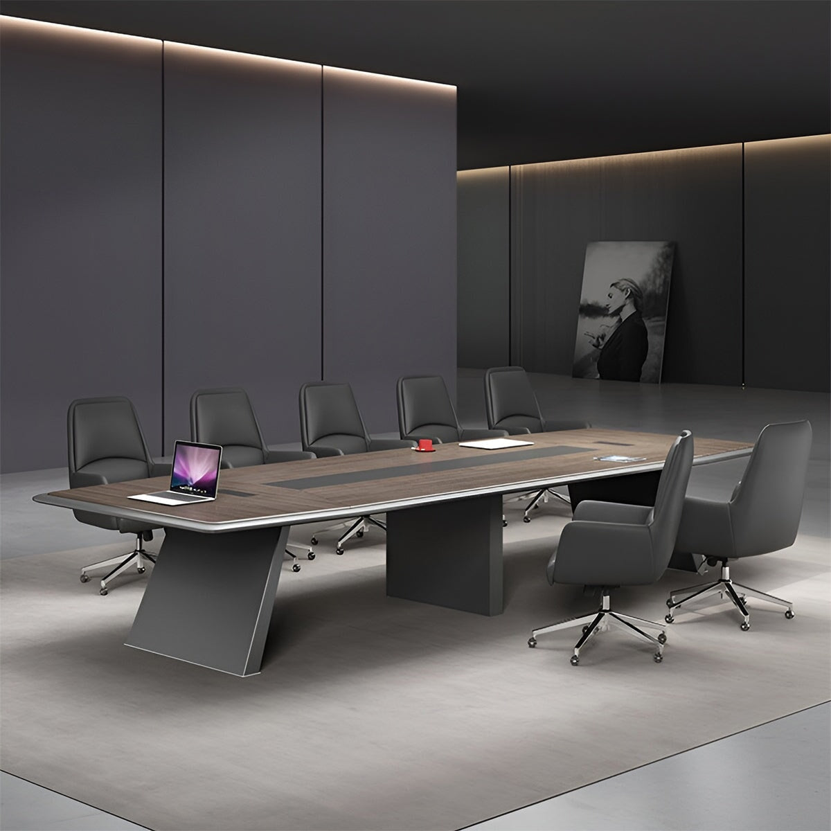 二重天板 厚み 重厚感 幅広 R仕上げ 耐荷重 会議テーブル テーブル ミーティング 木目調 バイカラー 落ち着き カスタマイズ可能 HYZ-K-037