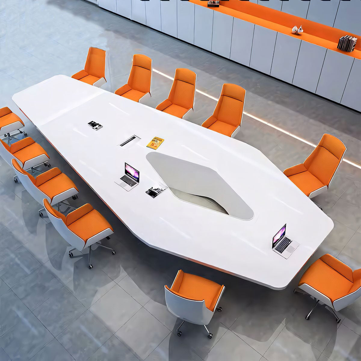 清潔感 分厚い天板 重厚 配線孔 R仕上げ 会議テーブル テーブル おしゃれ モダン デザイン性 高級感 ホワイト カスタマイズ可能 HYZ-K026