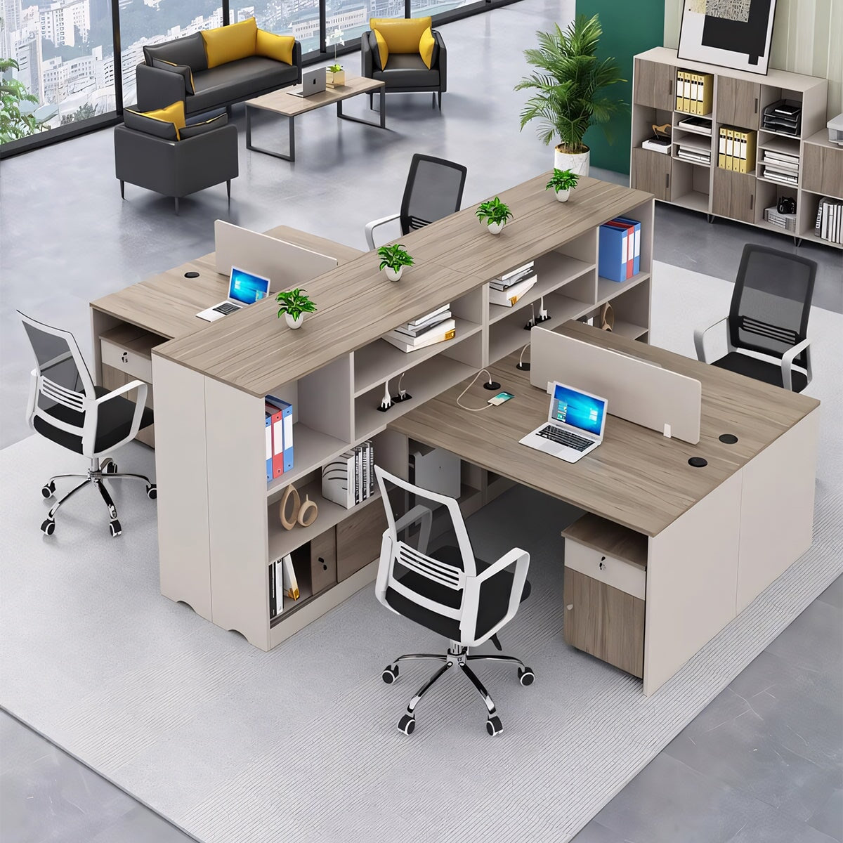 オフィスデスク　デスク　ワークデスク　オフィス用　事務所　幕板　広い天板　厚み　安定性　収納棚　多段式　トップパネル　木目調　機能的　使い勝手　モダン　カスタマイズ可能　BGZ-K033　 