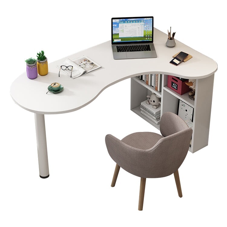 オフィスデスク　コーナーデスク　サイドラック　スチール脚　カーブ型天板　アジャスター　配線孔　ホワイト　カスタマイズ可能　BGZ-M034