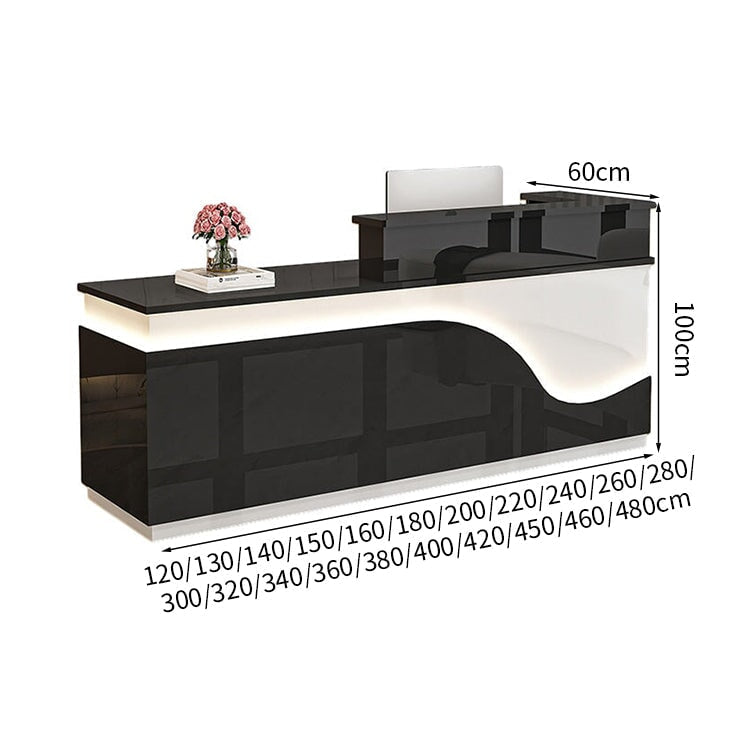 鏡面仕上げ　厚い天板　多様な収納　分類収納　大容量　配線穴キャップ　エコ板材　安全無臭　カウンター　受付台　受付カウンター　おしゃれ　モダン　高級感　ホワイト　カスタマイズ可能　JDT-K059　 