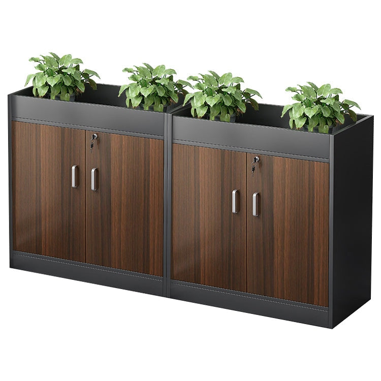 キャビネット　オフィス収納　オフィスキャビネット　収納棚　木目調　シリンダー錠付き　鍵付き　観音開き　オープン収納　ナチュラル　ウォルナット　CWG-084 -  