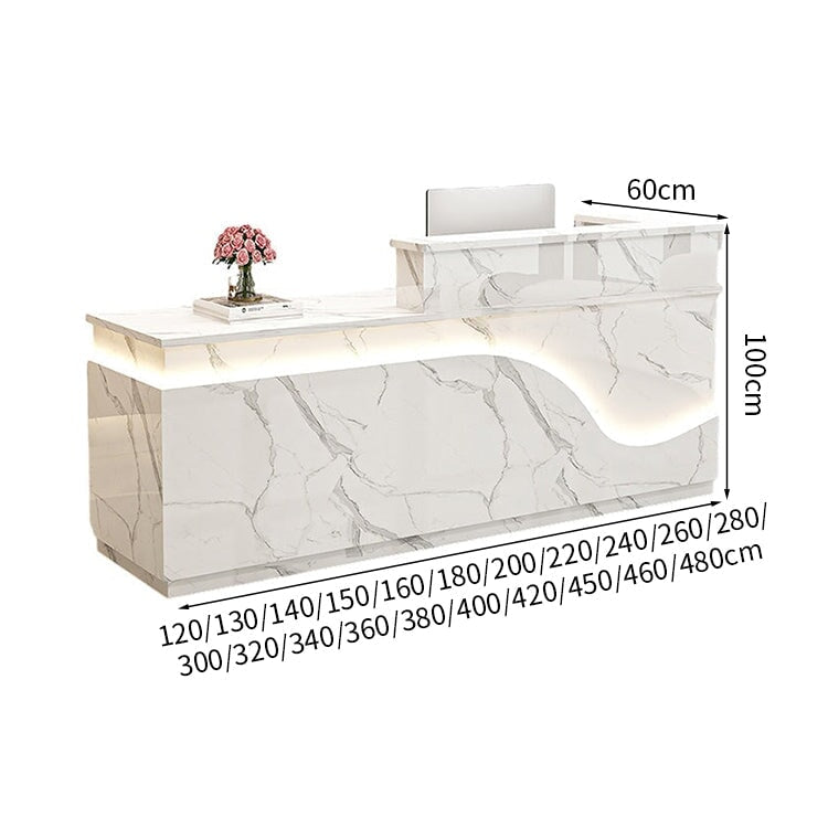 鏡面仕上げ　厚い天板　多様な収納　分類収納　大容量　配線穴キャップ　エコ板材　安全無臭　カウンター　受付台　受付カウンター　おしゃれ　モダン　高級感　ホワイト　カスタマイズ可能　JDT-K059　 