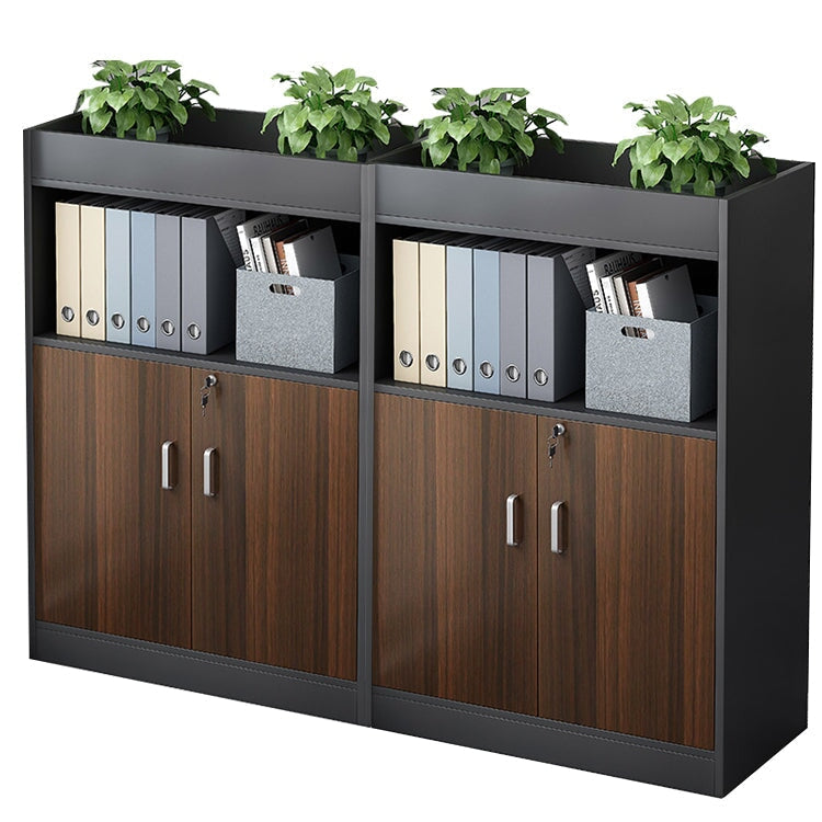 キャビネット　オフィス収納　オフィスキャビネット　収納棚　木目調　シリンダー錠付き　鍵付き　観音開き　オープン収納　ナチュラル　ウォルナット　CWG-084 -  