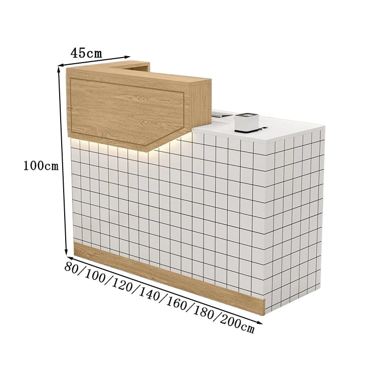 エコ板材　扉付き収納　引き出し　錠付き　上部天板　配線孔　LEDライト　広め　ゆとり　受付カウンター　カウンター　レジ台　すっきり　シンプル　機能的　ホワイト　カスタマイズ可能