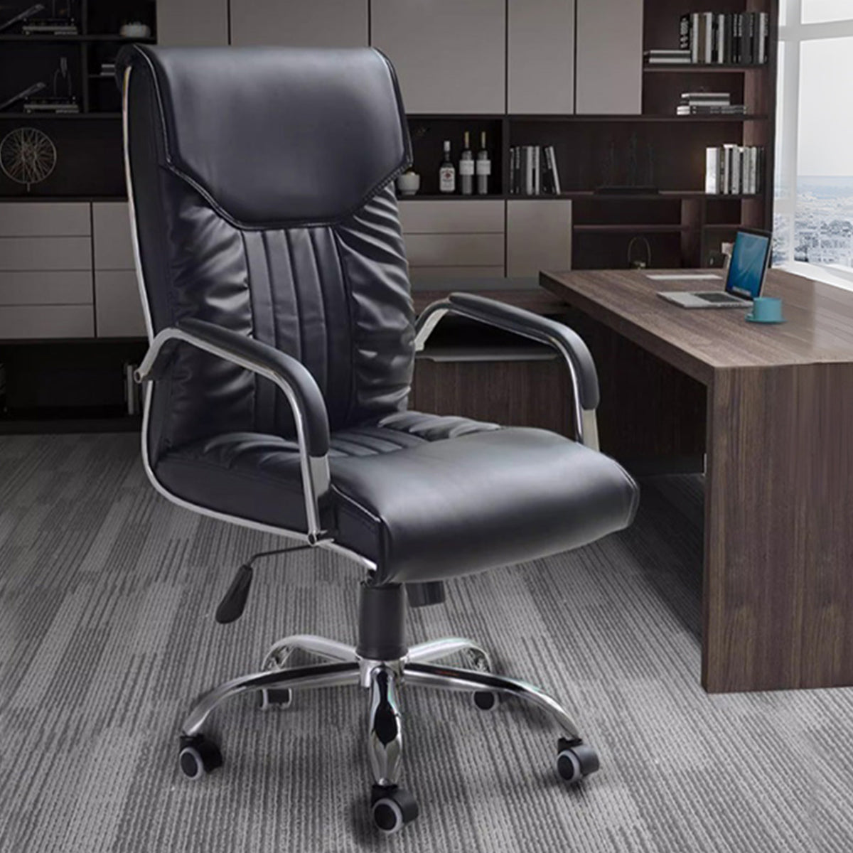 オフィスチェア　事務椅子　レザー張り　ロッキング機能　高密度ウレタンフォーム　ラテックス