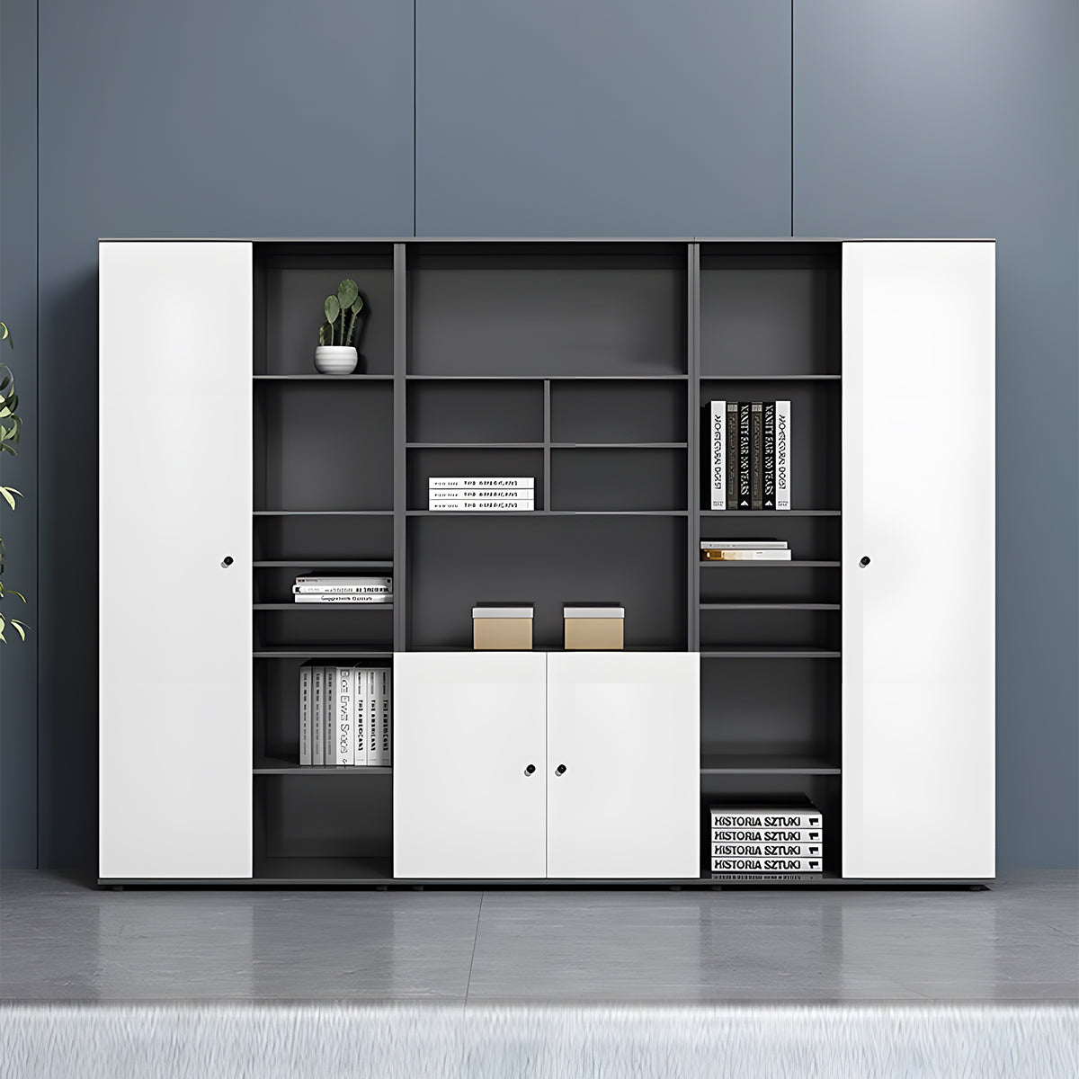 落ち着き　木目調　穏やか　多目的収納　広々　オフィスキャビネット　役員キャビネット　本棚　メラミン化粧板　CWG-S056