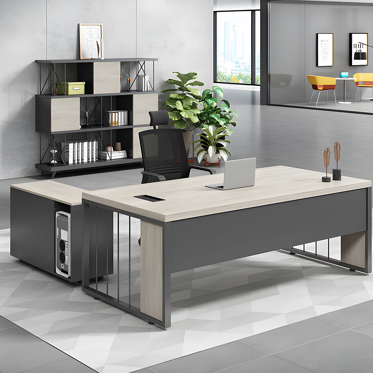 エグゼクティブデスク　役員デスク　事務机　パソコンデスク　デスク　配線ボックス　PC収納　ダイヤル錠　パーティクルボード　落ち着き　穏やか　洗練された　カスタマイズ可能　LBZ-S026