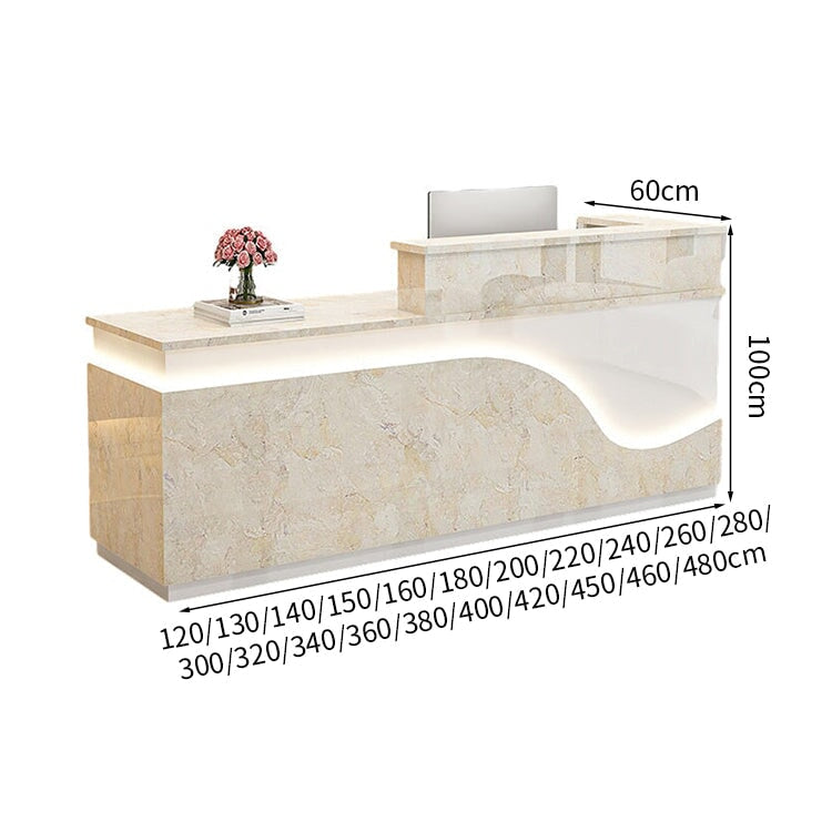 鏡面仕上げ　厚い天板　多様な収納　分類収納　大容量　配線穴キャップ　エコ板材　安全無臭　カウンター　受付台　受付カウンター　おしゃれ　モダン　高級感　ホワイト　カスタマイズ可能　JDT-K059　 