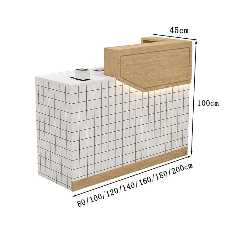エコ板材　扉付き収納　引き出し　錠付き　上部天板　配線孔　LEDライト　広め　ゆとり　受付カウンター　カウンター　レジ台　すっきり　シンプル　機能的　ホワイト　カスタマイズ可能