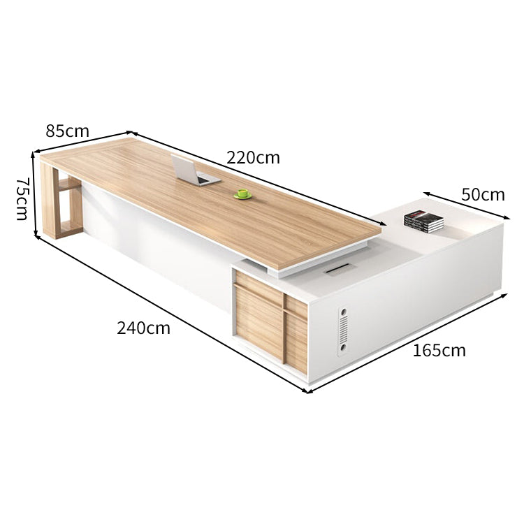 モダンエグゼクティブデスク｜厚さ5cmの天板＆大容量サイドキャビネット｜配線管理付き