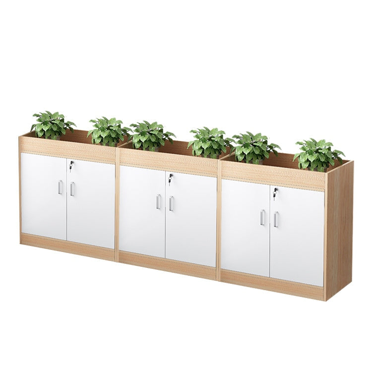 キャビネット　オフィス収納　オフィスキャビネット　収納棚　木目調　シリンダー錠付き　鍵付き　観音開き　オープン収納　ナチュラル　ウォルナット　CWG-084 -  