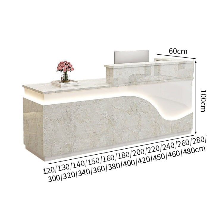 鏡面仕上げ　厚い天板　多様な収納　分類収納　大容量　配線穴キャップ　エコ板材　安全無臭　カウンター　受付台　受付カウンター　おしゃれ　モダン　高級感　ホワイト　カスタマイズ可能　JDT-K059　 