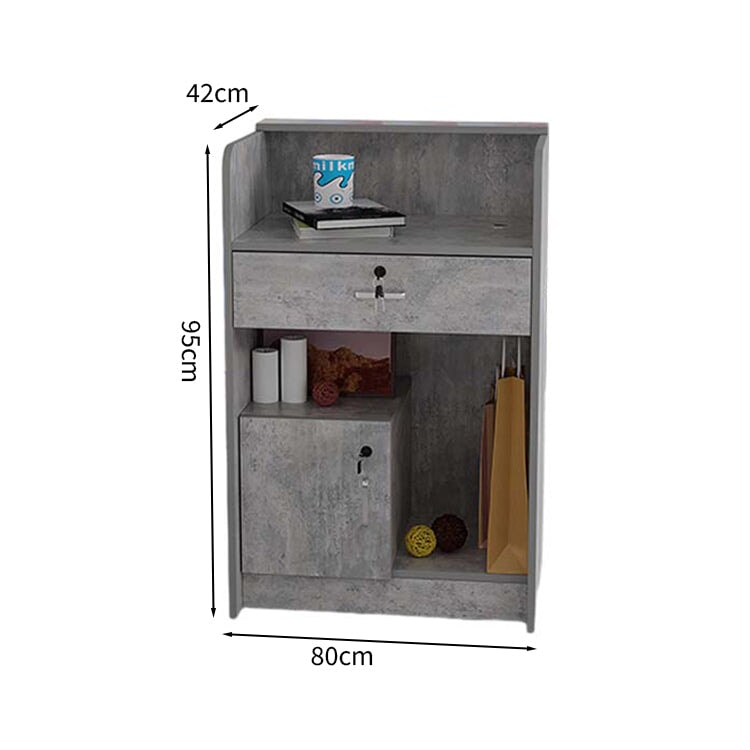 受付カウンター　収納　受付台　レジカウンター　マーブル模様　鍵付き　シリンダー錠　引出し付き　分類収納　シンプル　ホワイト　JDT-M-123
