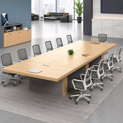 会議テーブル　商談テーブル　大型会議テーブル　ミーティングテーブル　配線ボックス付き　扉付き収納　ホワイト　ナチュラル　カスタマイズ可能　HYZ-105 -  