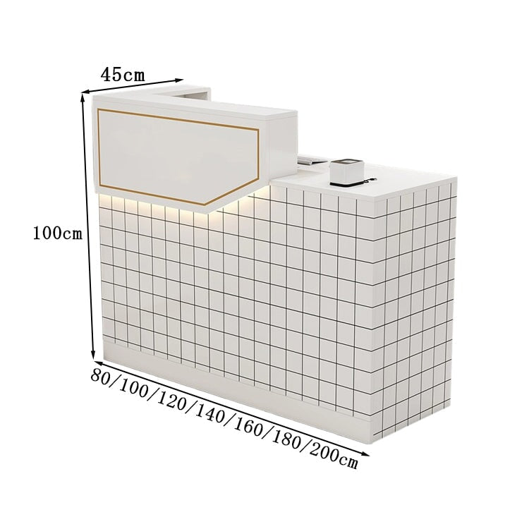 エコ板材　扉付き収納　引き出し　錠付き　上部天板　配線孔　LEDライト　広め　ゆとり　受付カウンター　カウンター　レジ台　すっきり　シンプル　機能的　ホワイト　カスタマイズ可能