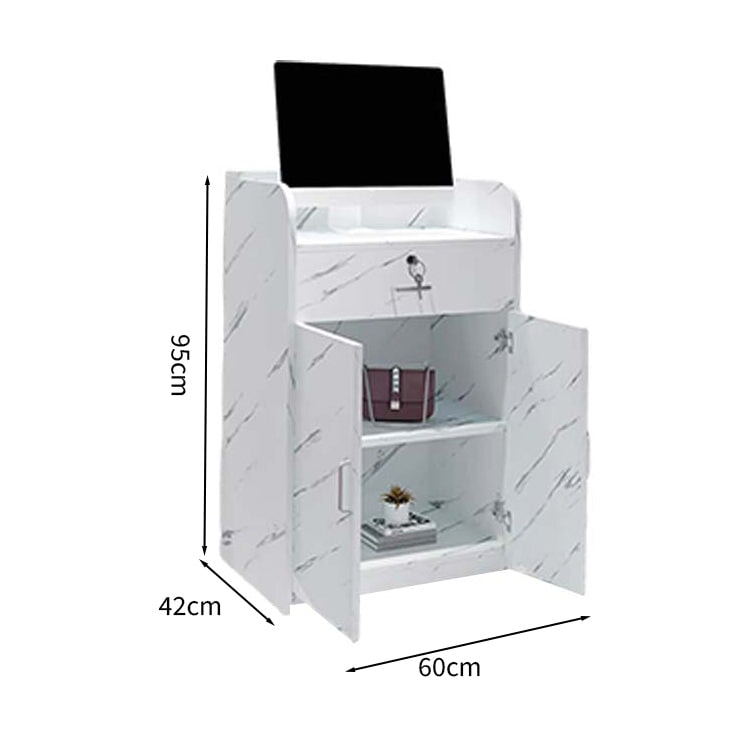 受付カウンター　収納　受付台　レジカウンター　マーブル模様　鍵付き　シリンダー錠　引出し付き　分類収納　シンプル　ホワイト　JDT-M-123