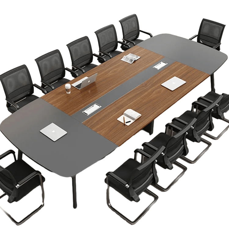 会議テーブル　長机　大型オフィステーブル　商談テーブル　木目調　コンセント穴付き　角丸　バイカラーデザイン　シンプル　ホワイト　ウォールナット　カスタマイズ可能　HYZ-017