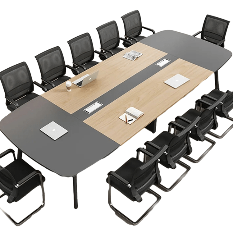 会議テーブル　長机　大型オフィステーブル　商談テーブル　木目調　コンセント穴付き　角丸　バイカラーデザイン　シンプル　ホワイト　ウォールナット　カスタマイズ可能　HYZ-017