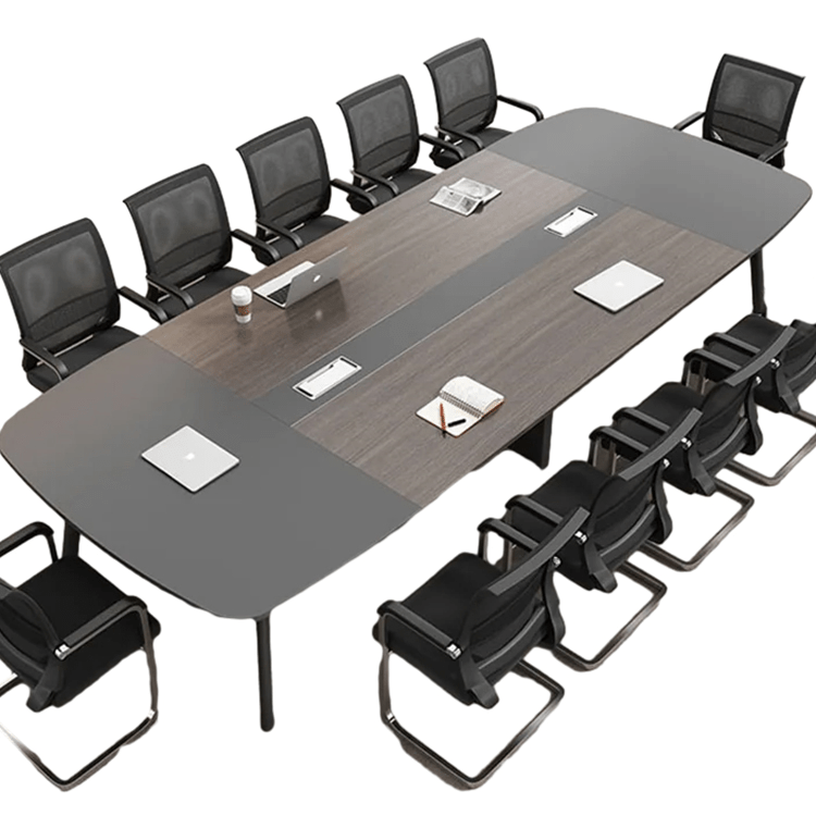 会議テーブル　長机　大型オフィステーブル　商談テーブル　木目調　コンセント穴付き　角丸　バイカラーデザイン　シンプル　ホワイト　ウォールナット　カスタマイズ可能　HYZ-017