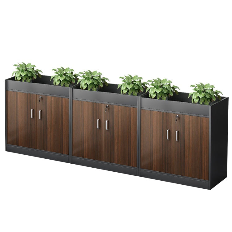 キャビネット　オフィス収納　オフィスキャビネット　収納棚　木目調　シリンダー錠付き　鍵付き　観音開き　オープン収納　ナチュラル　ウォルナット　CWG-084 -  