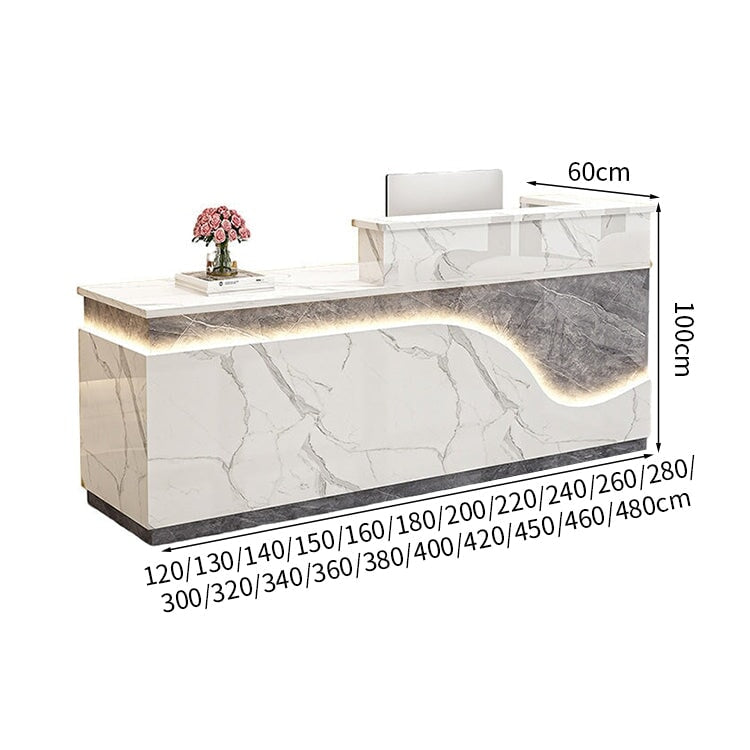 鏡面仕上げ　厚い天板　多様な収納　分類収納　大容量　配線穴キャップ　エコ板材　安全無臭　カウンター　受付台　受付カウンター　おしゃれ　モダン　高級感　ホワイト　カスタマイズ可能　JDT-K059　 