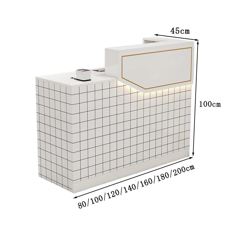 エコ板材　扉付き収納　引き出し　錠付き　上部天板　配線孔　LEDライト　広め　ゆとり　受付カウンター　カウンター　レジ台　すっきり　シンプル　機能的　ホワイト　カスタマイズ可能