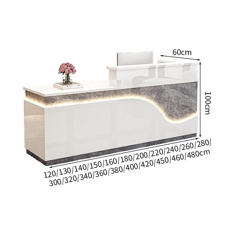 鏡面仕上げ　厚い天板　多様な収納　分類収納　大容量　配線穴キャップ　エコ板材　安全無臭　カウンター　受付台　受付カウンター　おしゃれ　モダン　高級感　ホワイト　カスタマイズ可能　JDT-K059　 