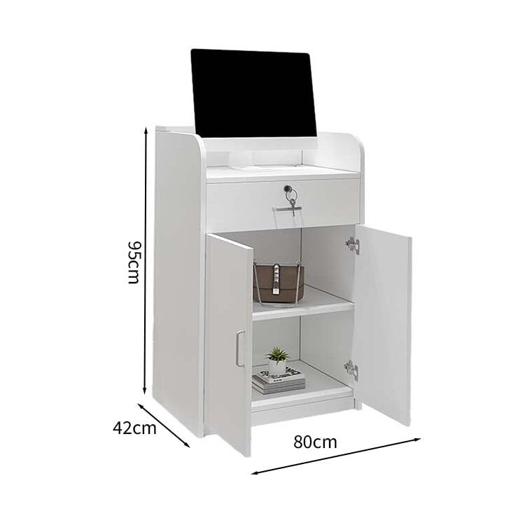 受付カウンター　収納　受付台　レジカウンター　マーブル模様　鍵付き　シリンダー錠　引出し付き　分類収納　シンプル　ホワイト　JDT-M-123