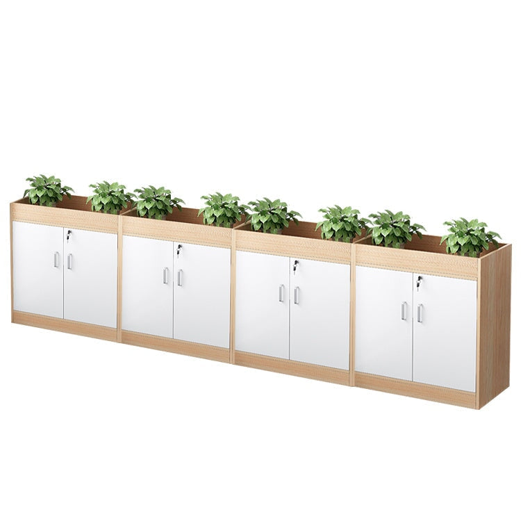 キャビネット　オフィス収納　オフィスキャビネット　収納棚　木目調　シリンダー錠付き　鍵付き　観音開き　オープン収納　ナチュラル　ウォルナット　CWG-084 -  