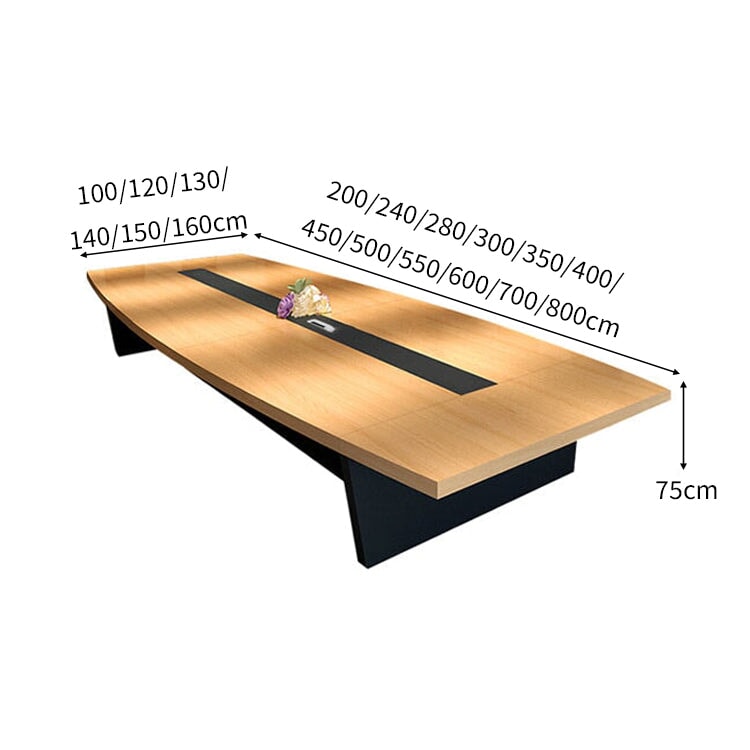 分厚い天板　配線ボックス　幅広　舟型天板　台形脚　安定性　会議テーブル　ミーティングテーブル　テーブル　木目調　自然な風合い　洗練　シンプル 　カスタマイズ可能　HYZ-C041