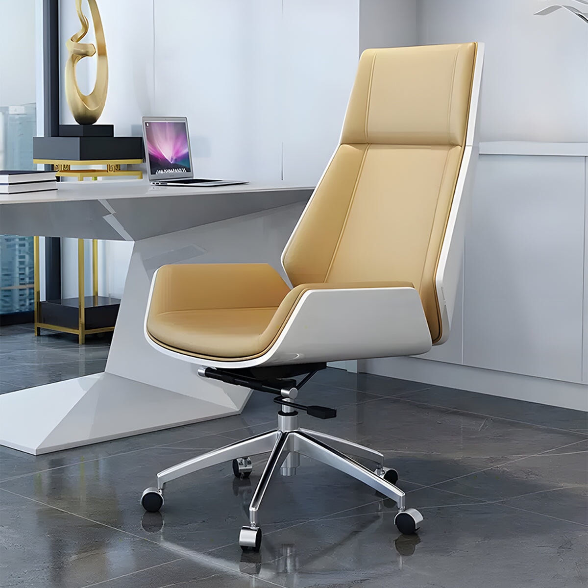 昇降回転式　ハイバック　人間工学　ウレタン充填　リクライニング　１２５°　五本脚ベース　キャスター　オフィスチェア　チェア　作業用　役員用　快適　心地よい　上質　カスタマイズ可能　