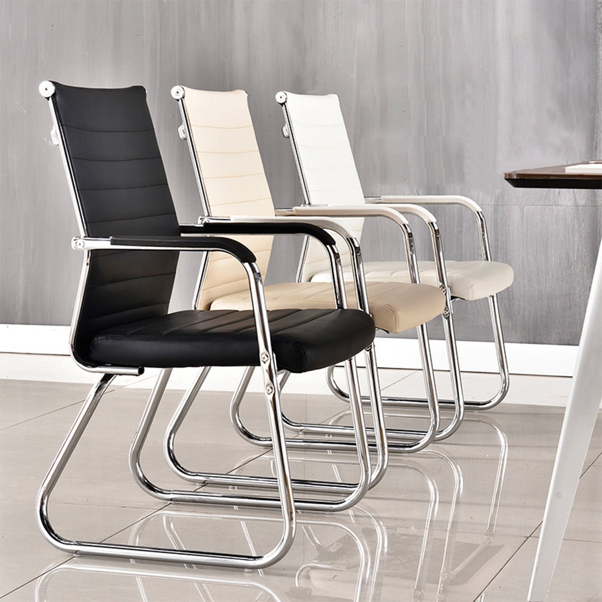 ワークチェア　オフィスチェア　デスクチェア　ミーティングチェア　ループ脚　人間工学　レザー　肘掛け　高密度ウレタンフォーム　メッシュ　シンプル　ブラック　