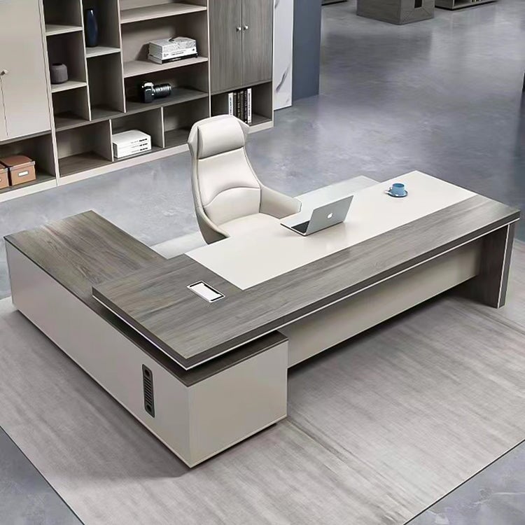 エグゼクティブデスク　役員デスク　社長デスク　木目調　キャスター付き　配線ボックス付き　幕板付き　大容量収納　錠付き　オークグレー　カスタマイズ可能　LBZ-K-037  