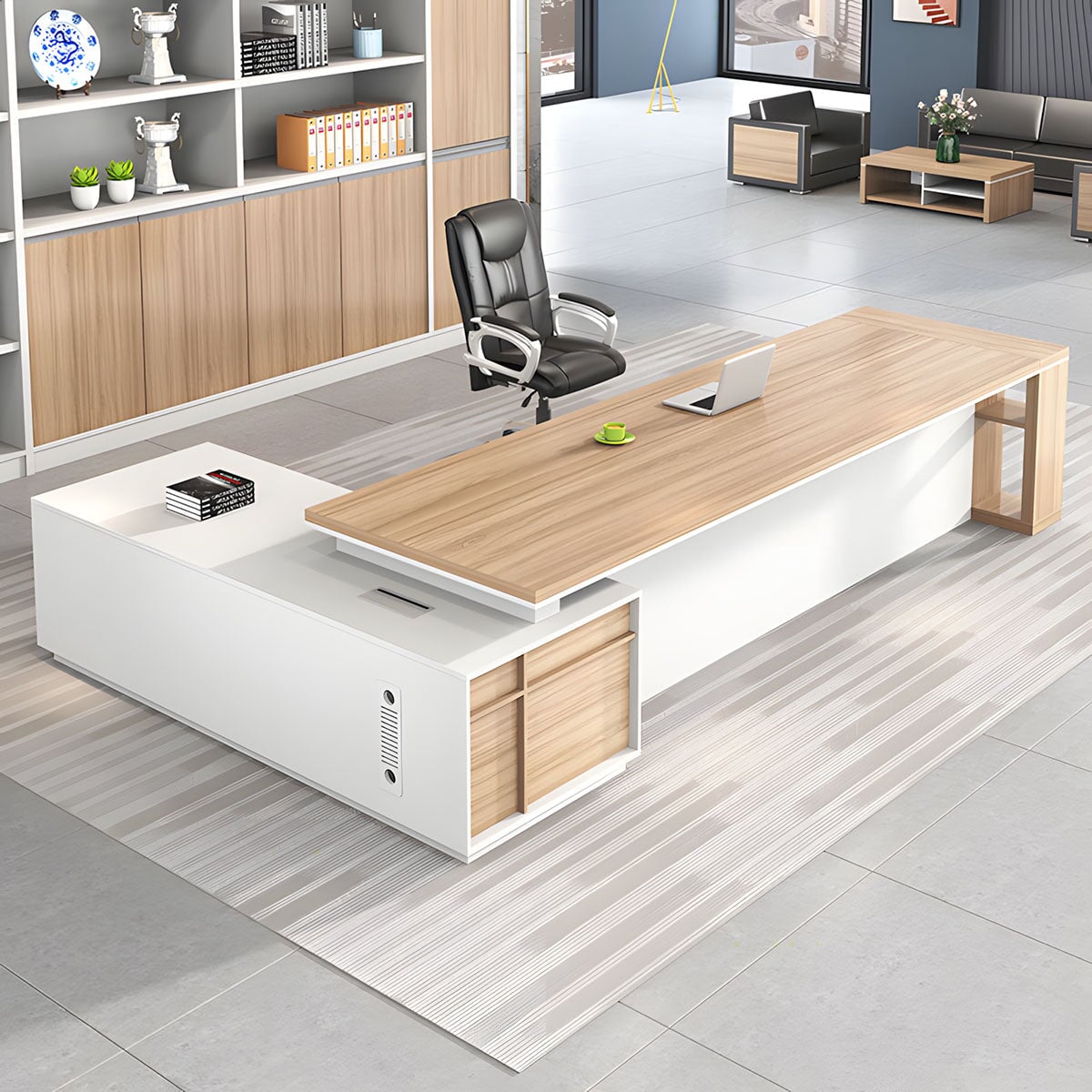 重厚感　贅沢　通気孔　モダン　サイドキャビネット　収納棚　エグゼクティブデスク　役員デスク　メラミン化粧板　木目調　ウォールナット　グレー　ナチュラル　カスタマイズ可能　LBZ-K016