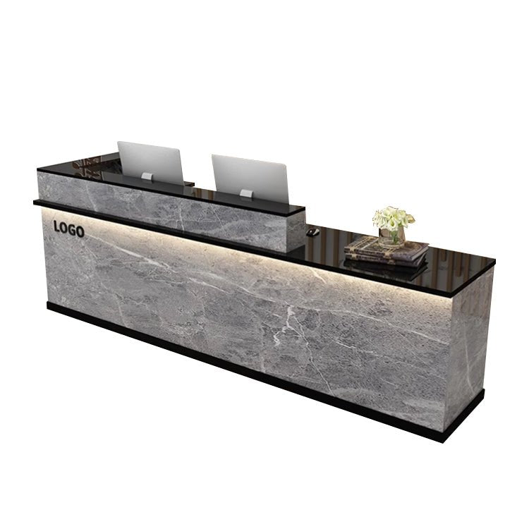 受付カウンター　レジカウンター　受付台　店舗カウンター　会社　事務所　引き出し　優れた収納力　鍵付き　キーボードトレイ付き　木製　高級感　マーブル　木目調　カスタマイズ可能　JDT - S005 -  