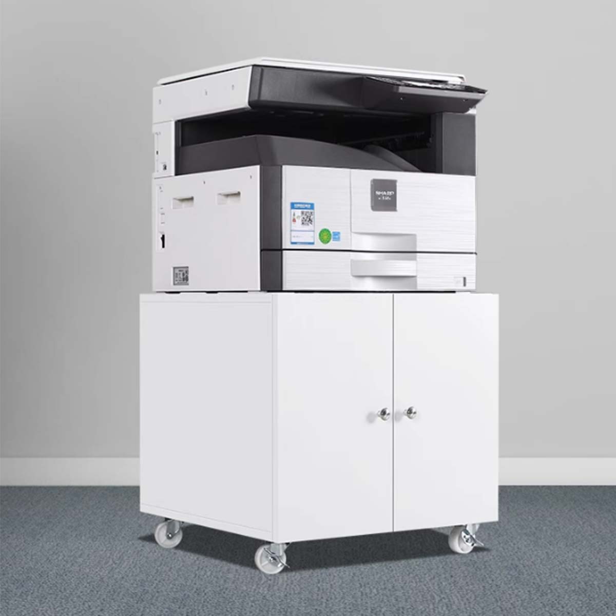 オフィスキャビネットワゴン｜キャスター 可動棚付き シンプル収納