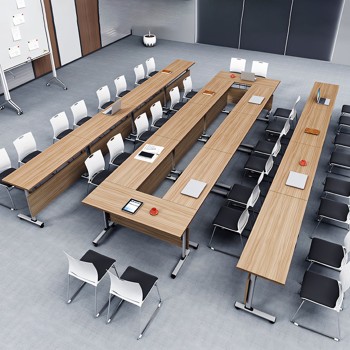 折りたたみ機能付き　スタッキング対応　キャスター付き　会議テーブル　フォールディングテーブル　ミーティング用テーブル　事務所用　研修用　長方形タイプ　HYZ-T068