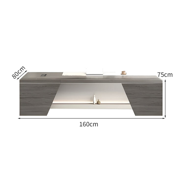 エグゼクティブデスク　オフィスデスク　役員机　ダイヤル錠　キャスター付き　排気口付き　L字型　配線ボックス付き　ブラウン　カスタマイズ可能　LBZ-K-040   