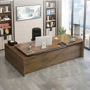 収納力と美しさを備えた、木目調L字型エグゼクティブデスク