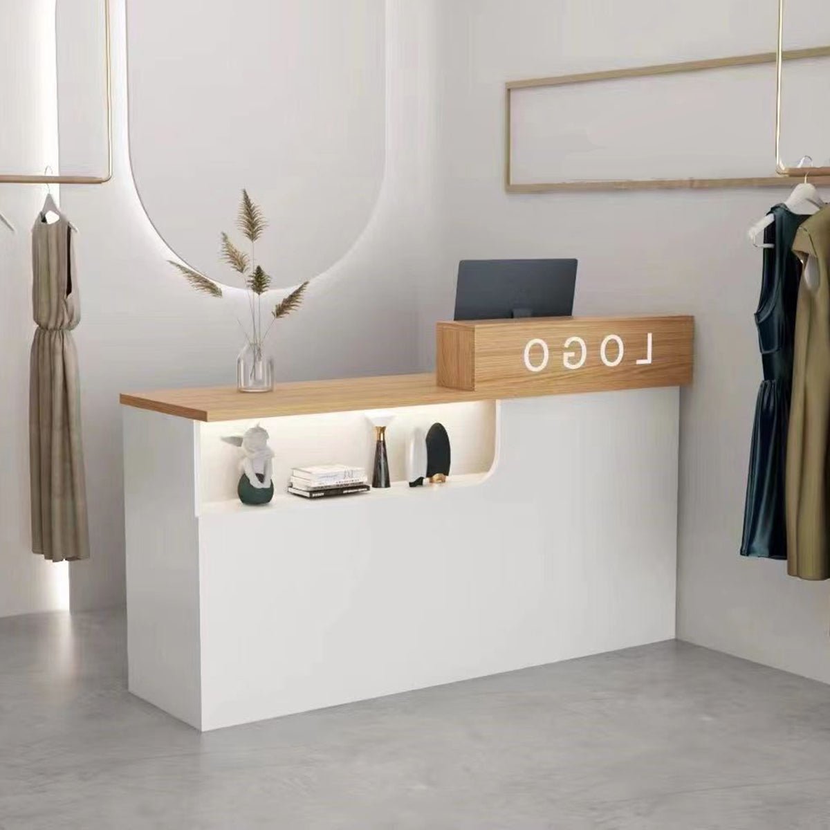 受付カウンター　レジカウンター　受付台　店舗カウンター　シリンダー錠付き　引き出し付き　収納機能　木製　シンプルモダン　ホワイト　マーブル　カスタマイズ可能　JDT - S012 