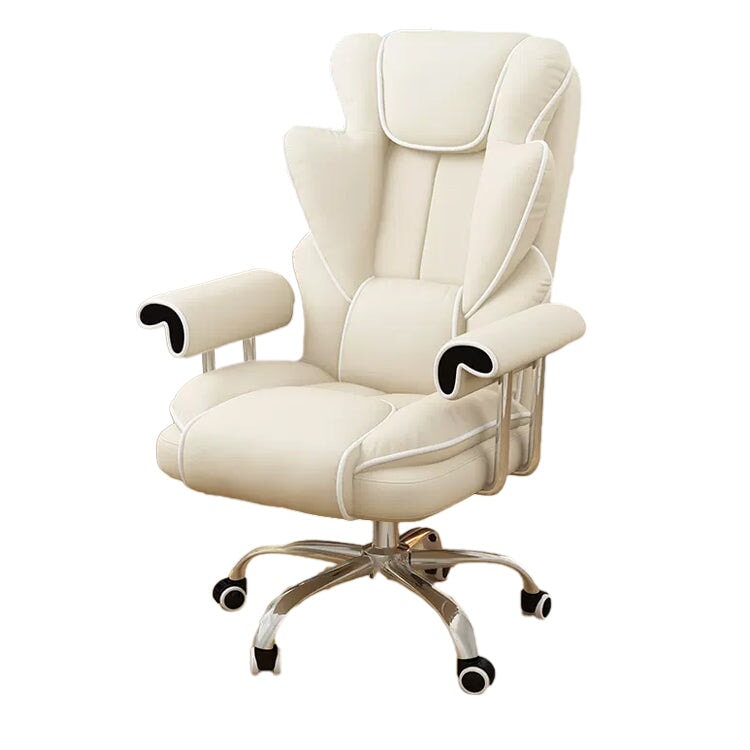 オフィスチェア　パソコンチェア　ゲームチェア　作業用　リクライニング　昇降回転可能　ヘッドレスト　フットレスト　ひじ掛け付き　安定　柔らか　オフホワイト　