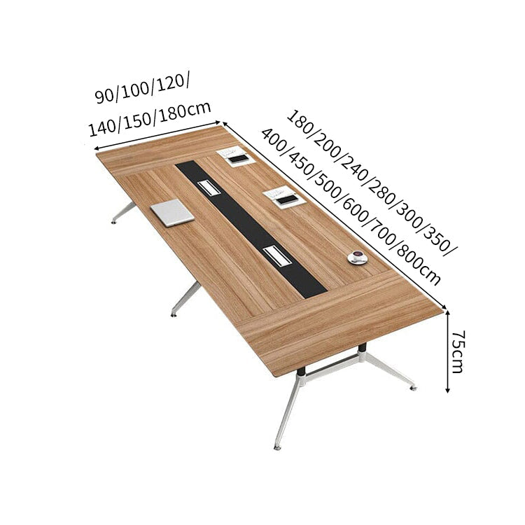 配線ボックス　幅広　八の字型　金属脚　テーブル　ミーティングテーブル　会議テーブル　シンプル　木目調　モダン　カスタマイズ可能　HYZ-C034