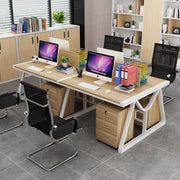 オフィスデスク｜木目調×スチール脚・ストレート型・パーティション付き・チーム作業向けワークステーション