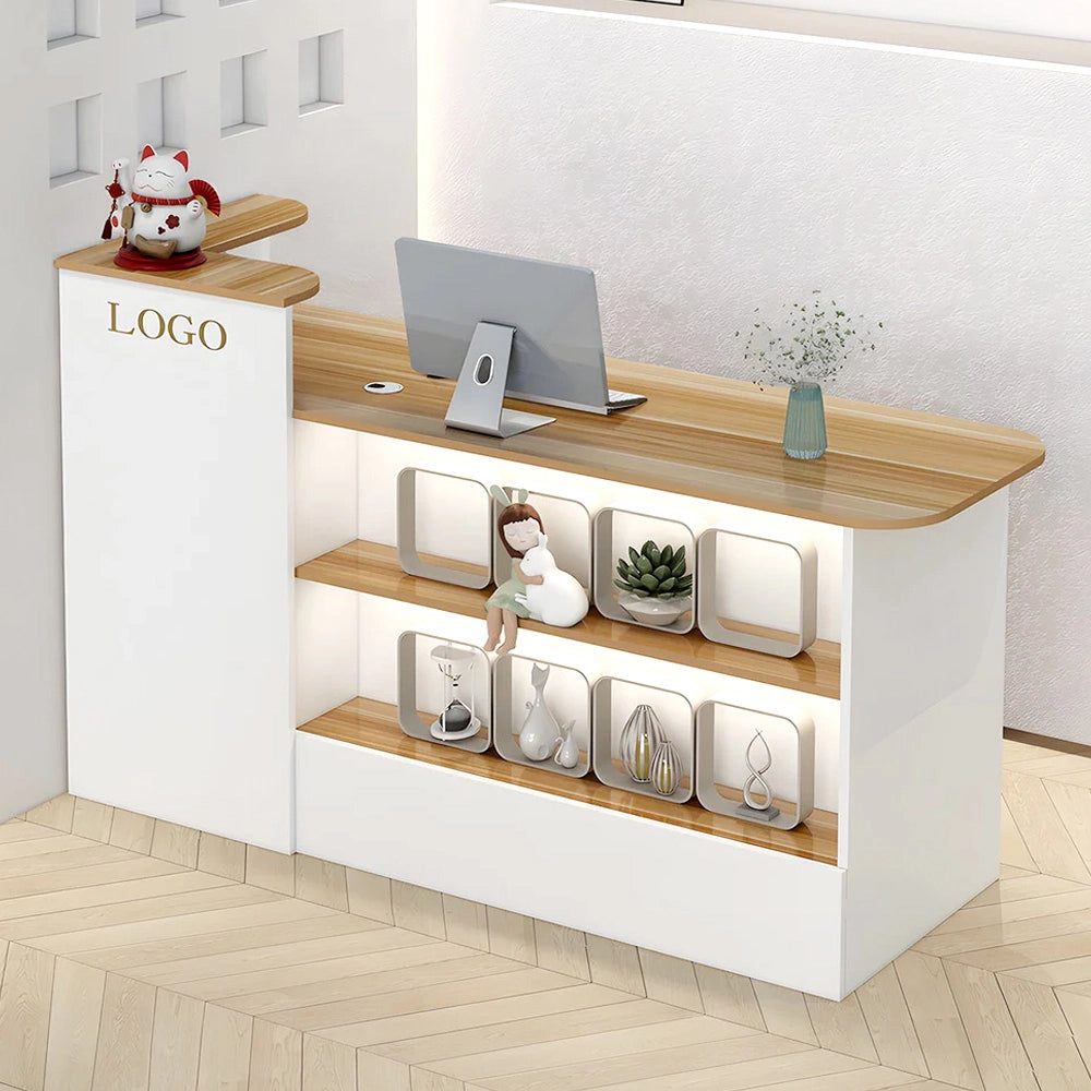 シンプルモダン受付カウンター｜鍵付き×配線穴×角丸設計×収納付き（カスタマイズ対応）