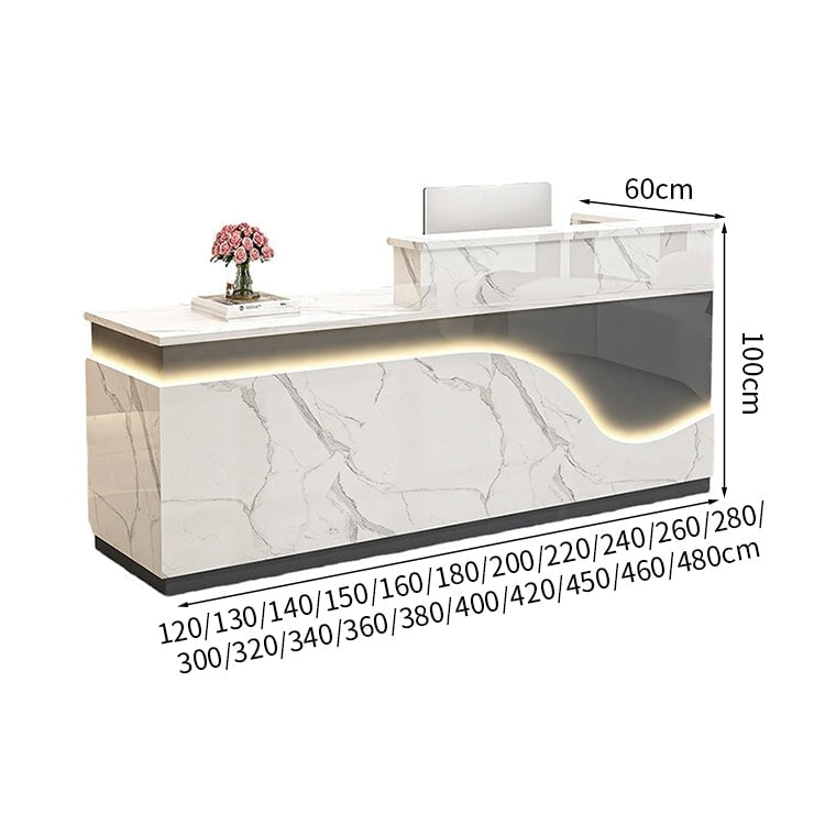 鏡面仕上げ　厚い天板　多様な収納　分類収納　大容量　配線穴キャップ　エコ板材　安全無臭　カウンター　受付台　受付カウンター　おしゃれ　モダン　高級感　ホワイト　カスタマイズ可能　JDT-K059　 