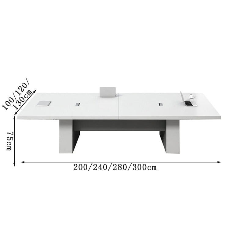 会議テーブル　商談テーブル　大型会議テーブル　ミーティングテーブル　配線ボックス付き　扉付き収納　ホワイト　ナチュラル　カスタマイズ可能　HYZ-105 -  