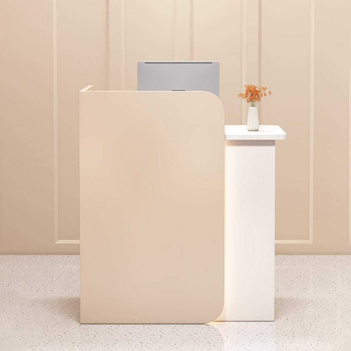 受付カウンター　レジカウンター　受付台　店舗カウンター　会社　事務所　引き出し　優れた収納力　キーボードトレイ付き　木製　シンプル　ホワイト　ナチュラル　カスタマイズ可能　JDT - S003