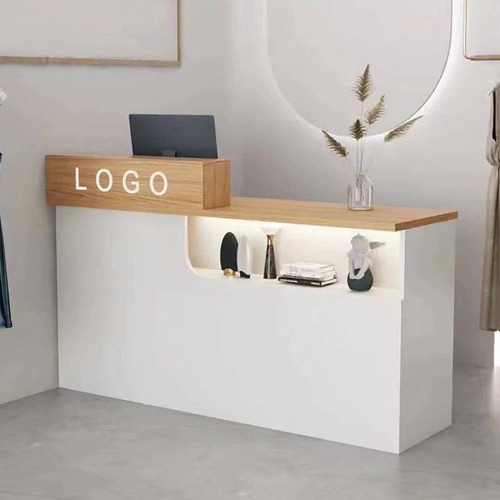 シンプルモダン 受付 レジカウンター｜鍵付き引き出し 収納機能 ロゴカスタマイズ対応