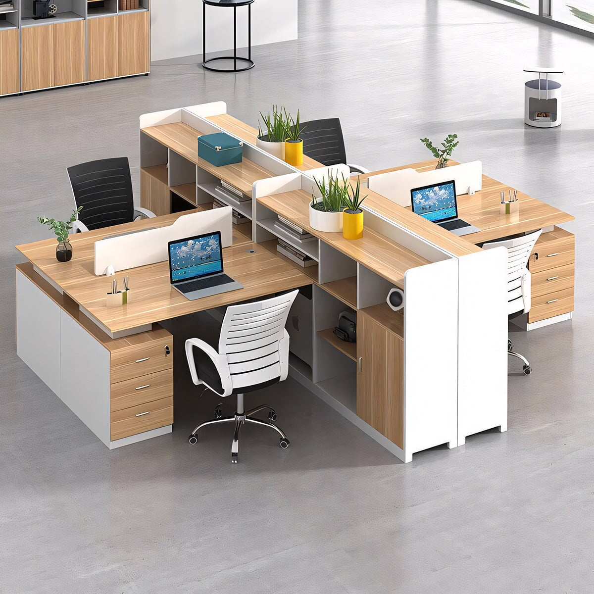 オフィスデスク　ワークデスク　パソコンデスク　事務用デスク　引き出し　配線孔付き　トップパネル　オープン収納　ナチュラル　カスタマイズ可能　BGZ-173 -  